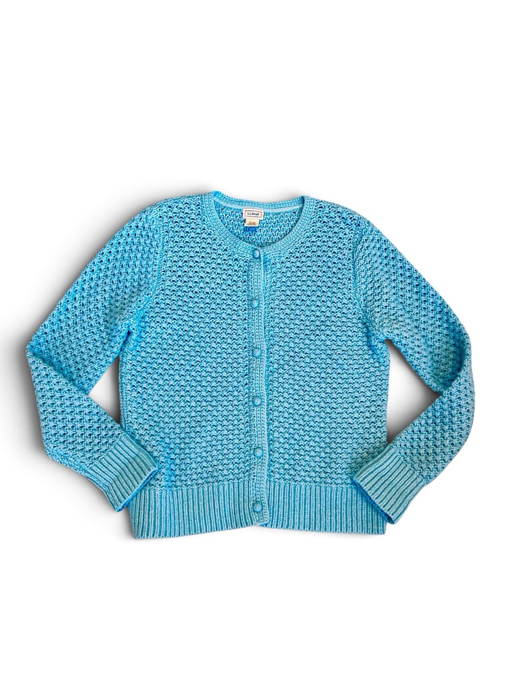 L.L. Bean Women’s Sz XL Wool Cardigan Sweater Bubble Knit Aqua Blue Button Front